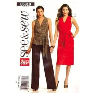 McCall's See&Sew Pattern B5310 Tie Front Top, Skirt & Pants B 16-18-20-22 Uncut